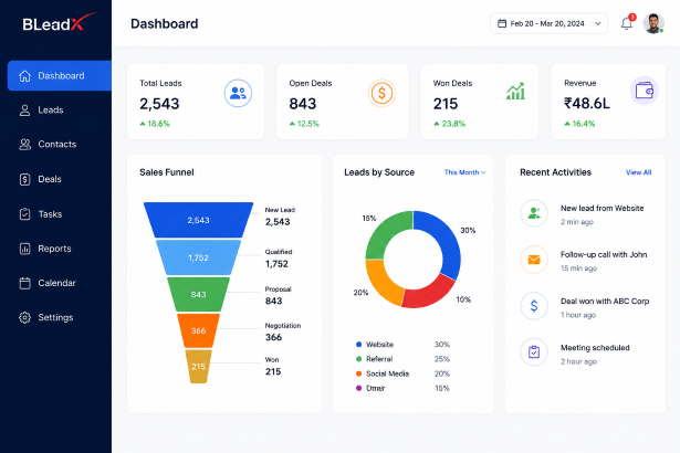BLeadX CRM dashboard preview